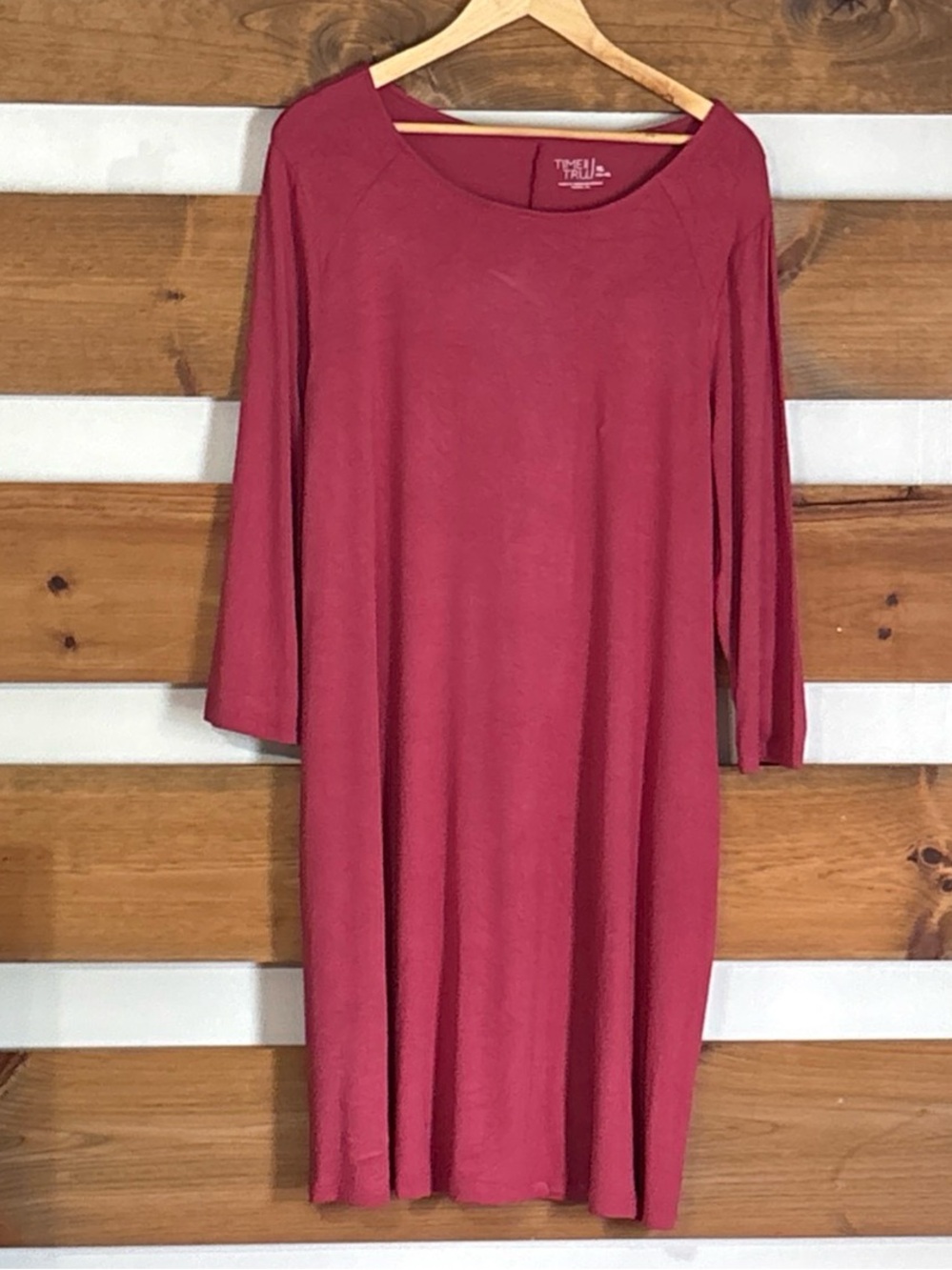 Time and Tru Mauve Knee Length 3/4 Sleeve Flare Dress w/Pockets Comfy Size XL
